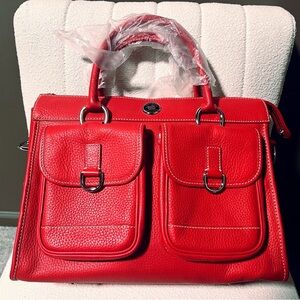 NWT Dooney & Bourke Red Pebble Grain Double Pocket Tote - RETIRED